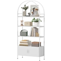 HOMCOM Étagère de rangement, bibliothèque arquée à 4 niveaux avec placard double porte, 80 x 30 x 187 cm, blanc(m-12)