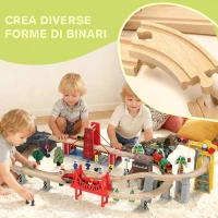 AIYAPLAY Set Ferroviario in Legno, 100 Pezzi per Bambini 3+ Anni con Gru Magnetica, Treni, Ponte, Elicottero(m-7)