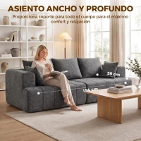 HOMCOM Sofá 3 Plazas Tipo Nube en Chenilla con Muelles Ensacados Asiento Ancho y Profundo Cojines Gris(m-4)