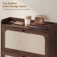 HOMCOM Shoe Cabinet with 2 Flip Drawers, Boho Narrow Shoe Storage Cabinet, Dark Brown(m-7)