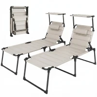 Outsunny Lot de 2 Bains de soleil transats pliables grand confort dossier pare-soleil réglables multi-positions, crème(m-14)