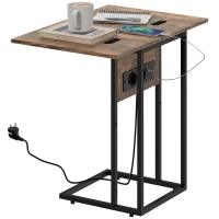 HOMCOM Klappbarer Beistelltisch, Ladestation mit USB-Ports, Metall, 39 x 29 x 57 cm, Braun(m-11)