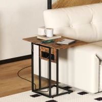 HOMCOM Klappbarer Beistelltisch, Ladestation mit USB-Ports, Metall, 39 x 29 x 57 cm, Braun(m-2)