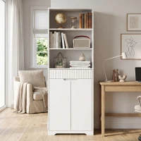 HOMCOM Meuble de salle de bain haut, 2 portes à fermeture douce, tiroir, 3 compartiments ouverts et étagères réglables, blanc(m-10)