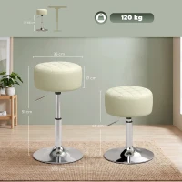 HOMCOM Taburete de Bar en Piel PU con Altura Ajustable, Asiento Acolchado Grueso, Giratorio a 360°, para Península, Blanco(m-3)