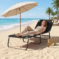 Outsunny Foldable Sun Lounger with 5-Position Adjustable Backrest, Outdoor Portable Recliner Chaise Lounge Chair with Oxford Fabric for Patio, Beach, Garden, Camping, Black(m-9)
