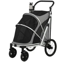PawHut Dog Stroller, Easy Folding Pet Stroller for Small and Medium Dogs with Shock Absorption, Maximum Load 20 kg, Grey(m-15)