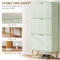 HOMCOM Elegant Three-Drawer Shoe Cabinet - Light Green(m-7)