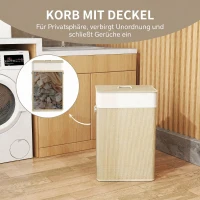 HOMCOM Bambus Wäschekorb mit Deckel 72 L Wäschesammler mit Bambusgriffen, herausnehmbarer Wäschesack Natur(m-5)