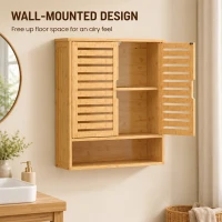 HOMCOM Bathroom Wall Cabinet, Wall Mounted Bathroom Cabinet with 2 Louvered Doors, Open Shelf and Adjustable Shelf Storage(m-5)