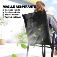 Outsunny Salon de Jardin 6 Personnes Ensemble Table et Chaises Jardin avec Chaises Empilables en Textilène 70x51x87cm Noir(m-5)