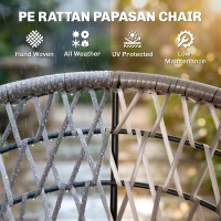 Outsunny 360° Swivel Rattan Moon Bowl Chair Round Lounge Garden Wicker Basket Seat with Padded Cushion Oversized for Outdoor Indoor, Beige(m-5)