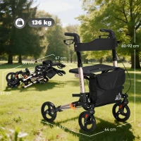 HOMCOM Déambulateur 4 Roues Pliable en Aluminium, Hauteur Réglable 6 Positions, Freins Doubles, Rangement, 64x67x92cm, Doré(m-3)