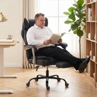 HOMCOM Executive Office Chair, Leathaire Big and Tall Office Chair 180 kg with Wide Seat, Reclining, Lumbar Support, Black(m-8)