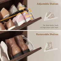 HOMCOM Shoe Cabinet with 2 Flip Drawers, Boho Narrow Shoe Storage Cabinet, Dark Brown(m-6)