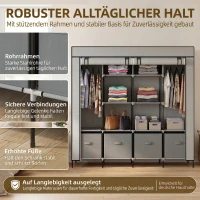 HOMCOM Kleiderschrank Stoffschrank, Türen, 2 Kleiderstangen, 10 Fächer, Grau(m-5)