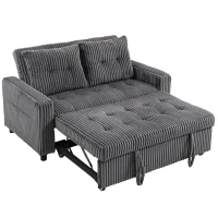 HOMCOM 2-Sitzer Sofabett, Cordbezug, zum Schlafsofa umwandelbar, 2 Kissen, Seitentaschen, 157 x 190 cm, Dunkelgrau(m-1)