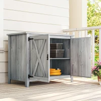 Outsunny Wooden Garden Shed, Outdoor Fir Wood Storage Shed with Shelf and Double Doors, Light Grey(m-10)