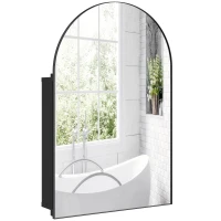 HOMCOM Spiegelschrank Bad Gewölbter Badezimmerschrank mit 180° Tür, 3 Regalen, aus Metall Schwarz 50 x 12 x 76 cm(m-12)
