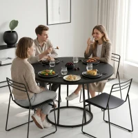 HOMCOM Dining Table Space Saving Kitchen Table Spliced Tabletop Conical Metal Base 120 cm Round Black(m-2)