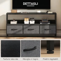 HOMCOM Mobile Porta TV da 55" con Cassetti Pieghevoli in Tessuto e Mensola in Metallo e MDF, 120x29x56cm, Nero(m-6)