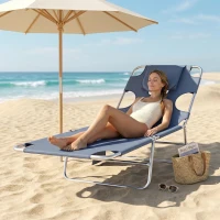Outsunny 5-Position Adjustable Sun Lounger with Reading Hole and Side Pocket, Grey(m-9)
