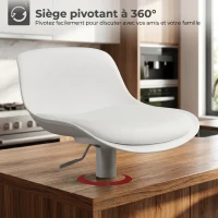 HOMCOM Lot de 2 tabourets de bar, tabourets hauts cuisine avec siège pivotant et hauteur réglable, 43 x 45 x 100 cm, blanc(m-5)