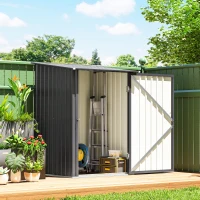 Outsunny 3.3 x 3.4ft Lean To Steel Garden Shed, with Locking Door - Dark Grey(m-9)