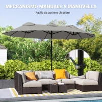 Outsunny Ombrellone Doppio Inclinabile a 45° con Manovella e Prese d'Aria, in Acciaio e Poliestere, 285x147x227 cm, Grigio(m-6)