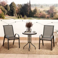 Outsunny 3 pièces salon de jardin extérieur ensemble de meubles 2 fauteuils empilables table basse dessus en verre trempé noir(m-10)