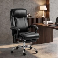 HOMCOM Scaun de birou cu masaj vibrant și încălzire, scaun ergonomic din PU cu înălțime reglabilă, Negru(m-6)