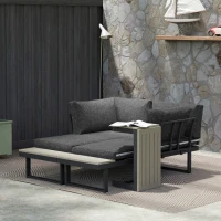 Outsunny 4 Seater L Shaped Aluminium Sectional Garden Furniture Set with 2 Loveseats and Wood-Plastic Coffee Table - Dark Grey(m-10)