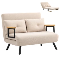 HOMCOM Schlafsofa 2er-Sofa Samtsofa, Schlaffunktion, inkl. 2 Kissen, Samtoptik, Natur + Beige + Schwarz(m-12)