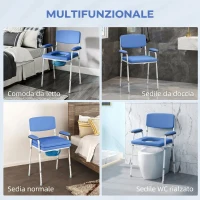 HOMCOM Sedia 5 in 1 per WC e doccia con altezza regolabile e secchio rimovibile, celeste(m-4)