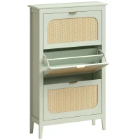HOMCOM Narrow Shoe Cabinet, Boho Slim Shoe Storage Cabinet with 3 Flip Drawers, Holds 21 Pairs, Light Green(m-1)