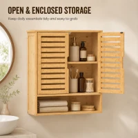HOMCOM Bathroom Wall Cabinet, Wall Mounted Bathroom Cabinet with 2 Louvered Doors, Open Shelf and Adjustable Shelf Storage(m-4)