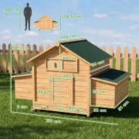 PawHut Chicken Coop, Wooden Outdoor Hen House with Nesting Box, Openable Waterproof Top, Pull-Out Tray, 150 x 100 x 97cm(m-3)
