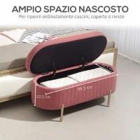 HOMCOM Panca contenitore ovale in velluto con coperchio, 72 L, 108x44x43,5 cm, rosa(m-6)