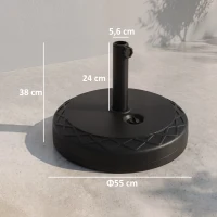 Outsunny Base de Sombrilla Rellenable de Agua 30 kg Soporte de Parasol Redondo Apto para Postes de 38mm 48 mm Metal y Plástico para Jardín Terraza Ø55x38 cm Negro(m-3)