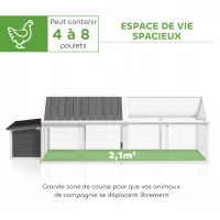 PawHut Poulailler pour poules cage à poule avec nichoir porte et toit ouvrable pour 4 et 8 poules 240 x 112,5 x 76 cm blanc(m-4)