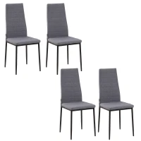 HOMCOM Lot de 4 chaises de salle à manger chaises de cuisine avec dossier haut pieds en métal et tissu en lin 41x50x97cm gris(m-11)