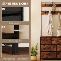 HOMCOM Garderobenständer, Kleiderständer mit Stoff-Schublade, 14 Haken für Flur, Schlafzimmer, Rustikal-Braun, Höhe 183 cm(m-7)