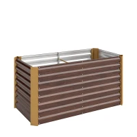 Outsunny Lot de 2 lits de jardin surélevés carrés potagers cadre en acier galvanisé fond ouvert 120 x 60 x 60 cm effet bois marron(m-10)