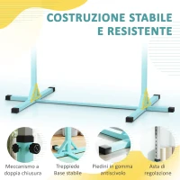 HOMCOM Barra da Ginnastica per Bambini 3+ Anni con Altezza Regolabile, in Acciaio e Legno Massello di Faggio, Celeste(m-6)
