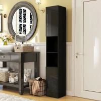 Kleankin Móvel Coluna para Banheiro 2 Armários com Prateleiras Ajustáveis 2 Nichos 30x30x181,5 cm Preto(m-2)