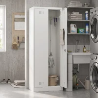 HOMCOM Besenschrank Mehrzweckschrank aus Stahl Vorratsschrank mit Staubsaugerfach & Verstellbaren Einlegeböden 60 x 40 x 165 cm(m-9)
