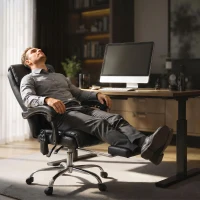 HOMCOM Silla de Oficina con Masaje Vibratorio y Calefacción Ergonómica de PU con Altura Regulable Negro(m-5)