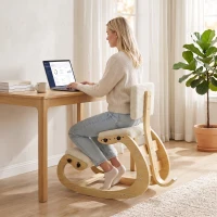 HOMCOM Scaun ergonomic pentru genunchi, scaun genunchi cu spătar, aspect cord, scaun de birou pentru acasă, birou, meditație, alb crem(m-6)