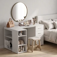 HOMCOM Escritorio Esquinero en L con 3 Cajones 5 Compartimentos Abiertos y Estantes Regulables 140x100x75 cm Blanco(m-5)