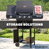 Outsunny 3+1 Burner Gas BBQ Grill, Outdoor Barbecue Trolley with Wheels, Warming Rack, Side Shelves, Cabinet, Thermometer for Garden, Party, Camping, 110L x 50W x 100Hcm, Black(m-4)
